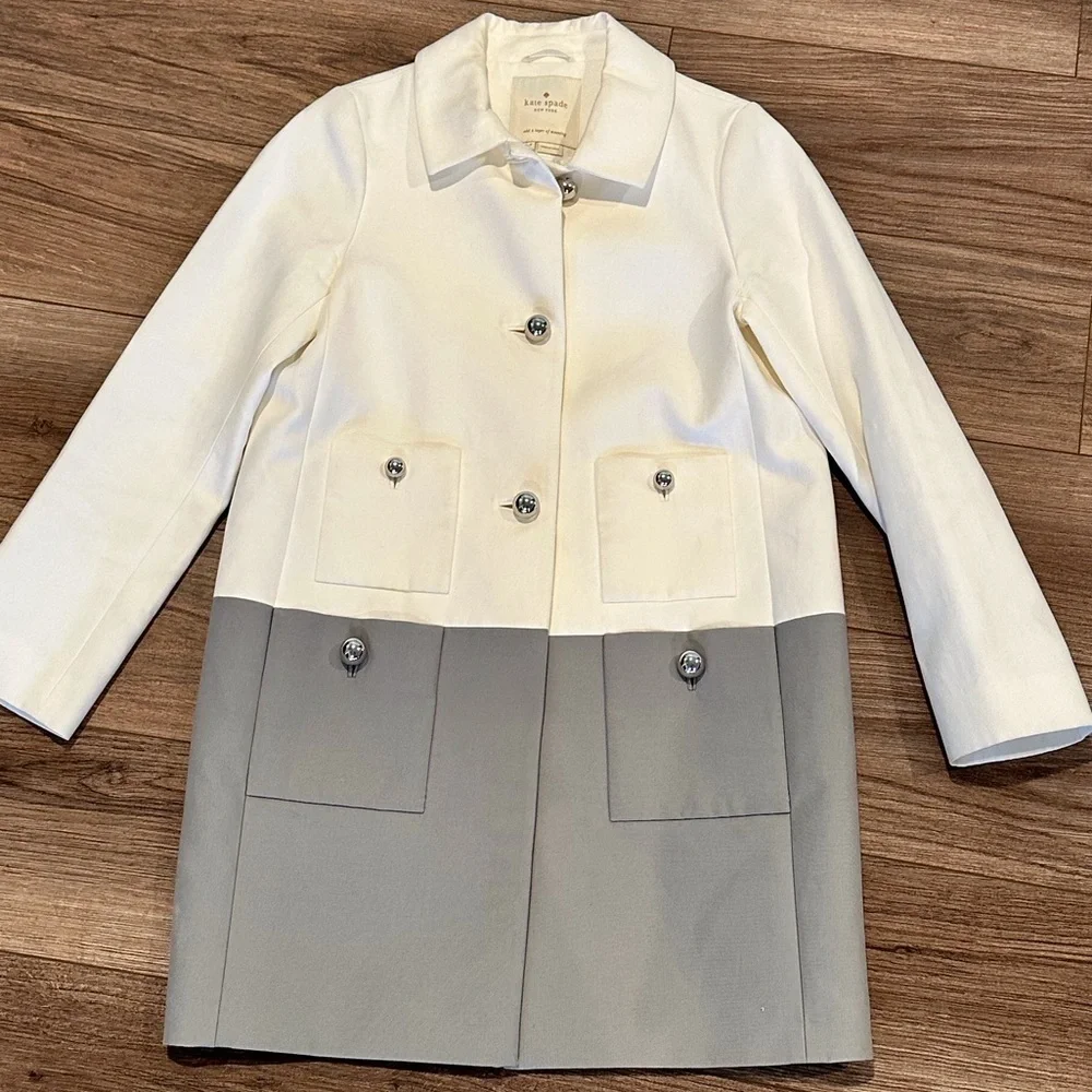 Kate Spade New York Monaco Shipley White and Gray Trench Coat
